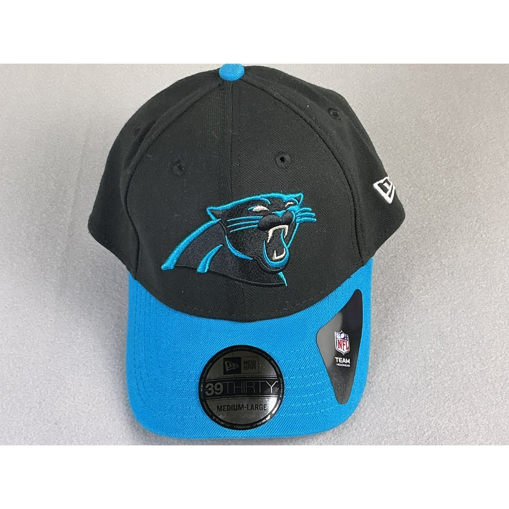 New Era NFL Carolina Panthers 39THIRTY Flex Fit Hat Medium‎ Large Black Blue